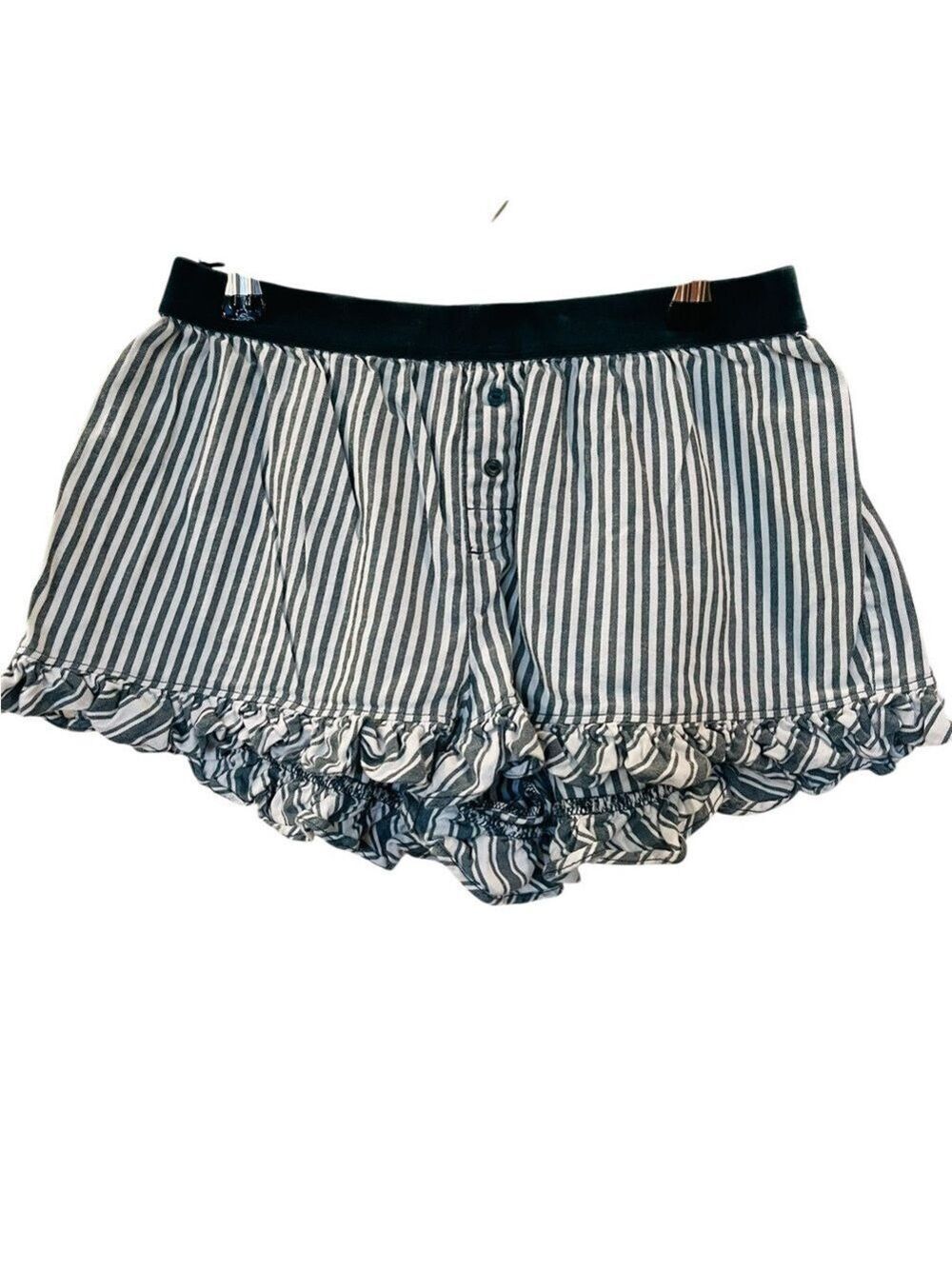 Pink Victoria Secret Women's Pin Striped Green Ruffle Mini Sleep Shorts Small